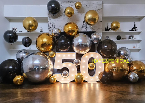Metallic Balloon Set: Silver, Gold & Black Double-Thick PVC with Gold Mirror Finish