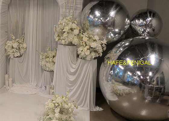 Wedding Decor Inflatable Silver PVC Metallic Orb With D-Ring Suspension Points