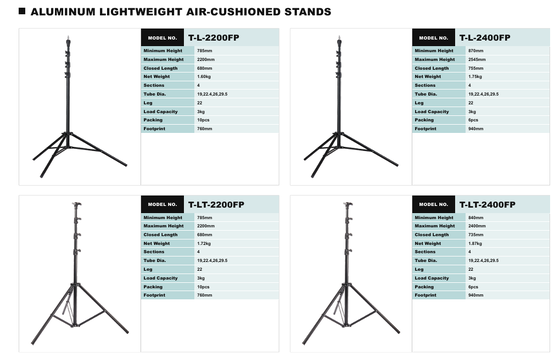 Reverse Folding Light Stand with Air-Cushioned System and High-Strength Aluminum Alloy for Professional Use