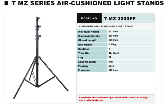 HAFE Aluminum Air-Cushioned Light Stand with Professional Height Range and Lightweight Construction