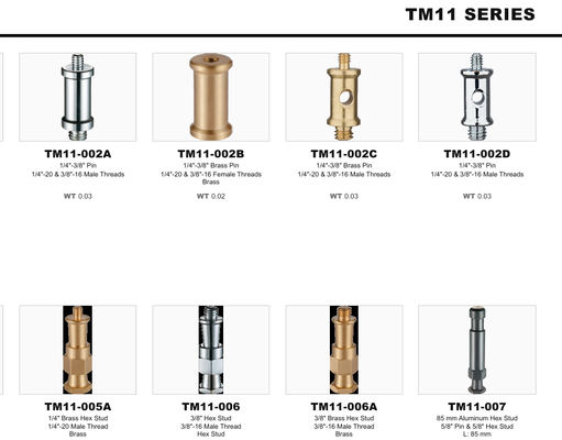 Precision Adapter Pins & Hex Studs with 1/4"-20 Thread, Brass Construction, and 5/8" Pin Interface for Professional Mounting
