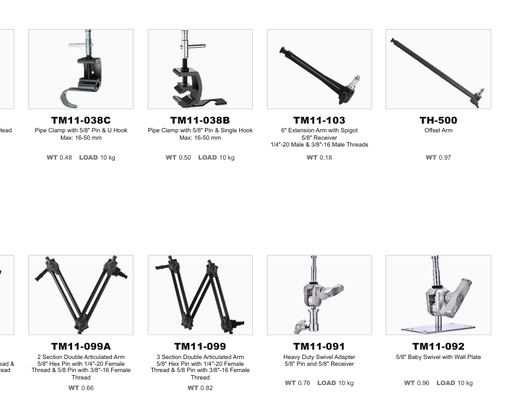 Professional Grip Arm and Mounting Clamp with 5/8" Baby Standard Compatibility, 100 kg Load Capacity, and Adjustable Articulated Design