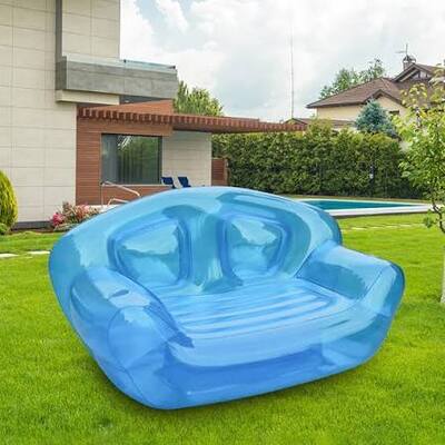 โซฟาเป่าลมลายท้องฟ้าสีฟ้าแบบกำหนดเองและโซฟาเป่าลมแบบพกพาพร้อม PVC ทนทานต่อการฉีกขาดสำหรับที่นั่งที่มีตราสินค้าอย่างมีสไตล์